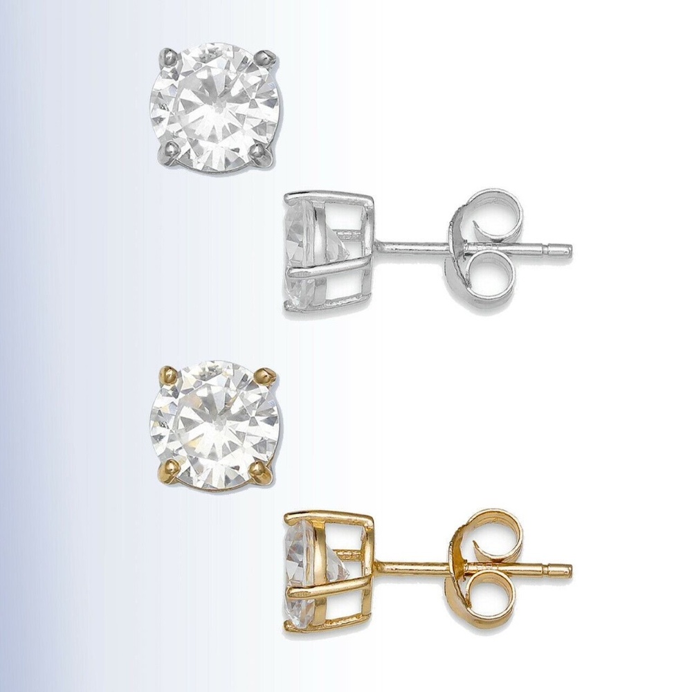 2 Pairs GIANI BERNINI Gold & Silver Sterling 5mm Cubic Zirconia STUD Earrings